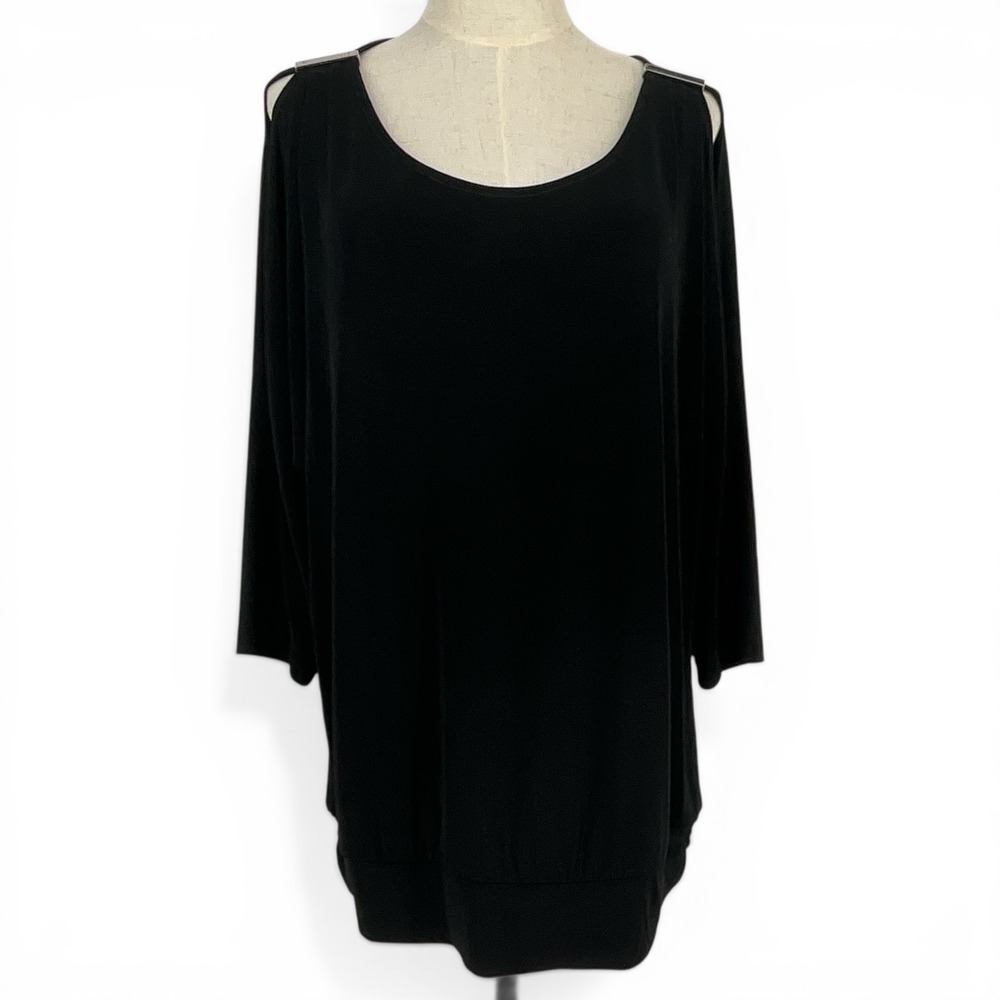 Travelers by Chico's Black Cold Shoulder Tunic Top Silver Hardware Sz 3 XL uS 16